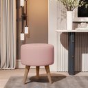 Ver imagem 3 de Puff Madri Banqueta Redonda em Linho Pés Eucalipto Pufe Sala:rosa