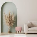 Ver imagem 5 de Puff Madri Banqueta Redonda em Linho Pés Eucalipto Pufe Sala:rosa