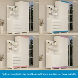 Guarda Roupa Solteiro 110cm 2 Portas e 4 Gavetas com Espelho Flex Color 100% Mdf Melissa  - 10