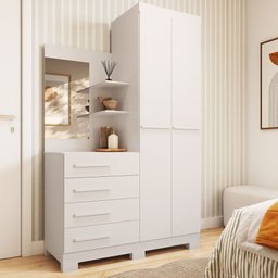 Guarda Roupa Solteiro 110cm 2 Portas e 4 Gavetas com Espelho Flex Color 100% Mdf Melissa  - 1
