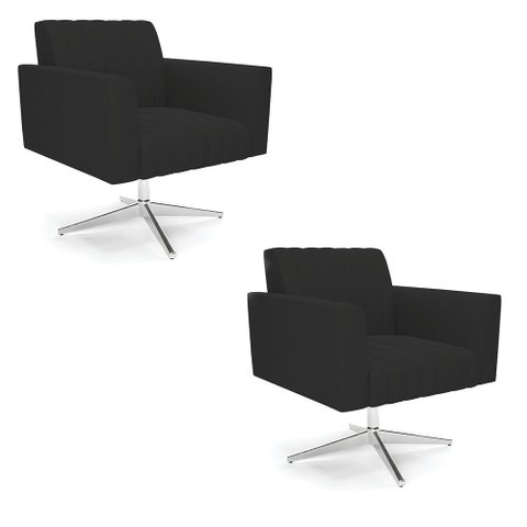 Kit 2 Poltronas Giratória Viena Gomada Veludo Preto Base Cromada - D’Rossi