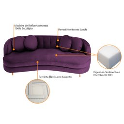 Sofá Curvo 3 Lugares Orgânico Sala Recepção Escritório Decorativo Luxo Panamá 185cm Suede - 4