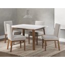 Ver imagem 1 de Conjunto 4 Cadeiras de Jantar Suíça Tecido Linho Cinza + Mesa com Tampo Branco - Poltronas do Sul