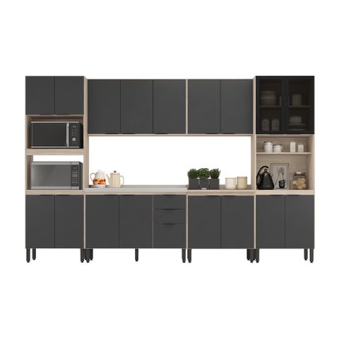 Cozinha Modulada Completa 18 Portas 02 Gavetas Firenze Avena Touch Grafito Demóbile
