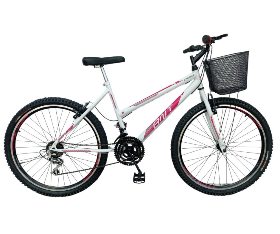 BICICLETA ARO 26 BNT CADENCE 21V MTB FREIO V-BRAKE FEMININA:Branco com Pink - 1