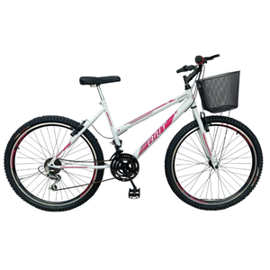 BICICLETA ARO 26 BNT CADENCE 21V MTB FREIO V-BRAKE FEMININA:Branco com Pink