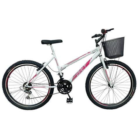 BICICLETA ARO 26 BNT CADENCE 21V MTB FREIO V-BRAKE FEMININA:Branco com Pink
