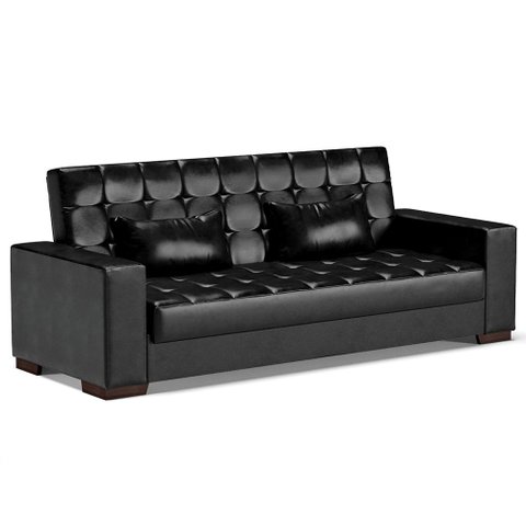 Sofá Cama Decorativo 210cm Beesley Pu Preto Brilho - Gran Belo