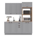 Ver imagem 2 de Cozinha Modulada 3 Peças 1 Torre Quente 1 Balcão sem Tampo 1 Aéreo 100% MDF com Rodapé Bari Cinza/Titanio Fosco