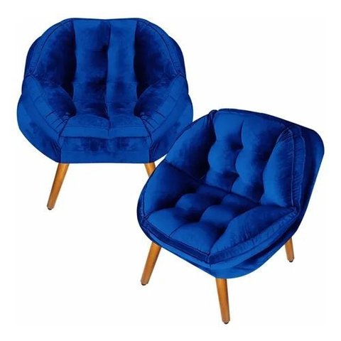 Kit 02 Poltrona Decorativa California Suede Azul Marinho Pés Palito - Fina Mobília