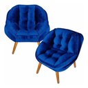 Ver imagem 1 de Kit 02 Poltrona Decorativa California Suede Azul Marinho Pés Palito - Fina Mobília