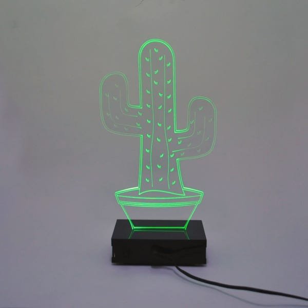 Abajur e Luminária Cacto de Acrílico com LED Verde - 3