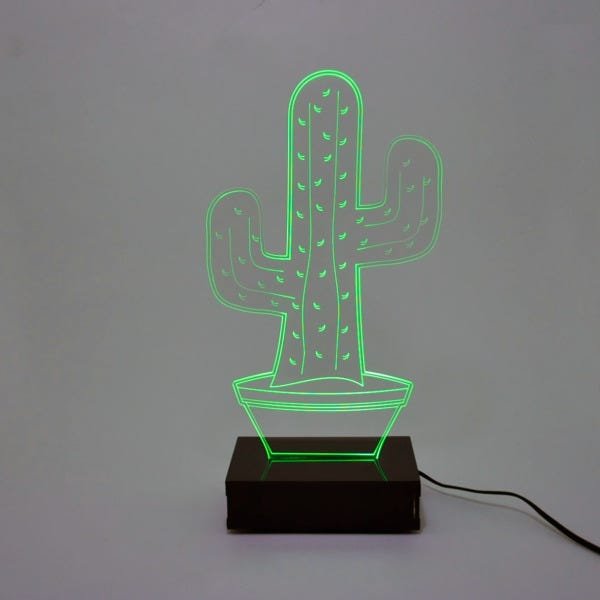 Abajur e Luminária Cacto de Acrílico com LED Verde - 2