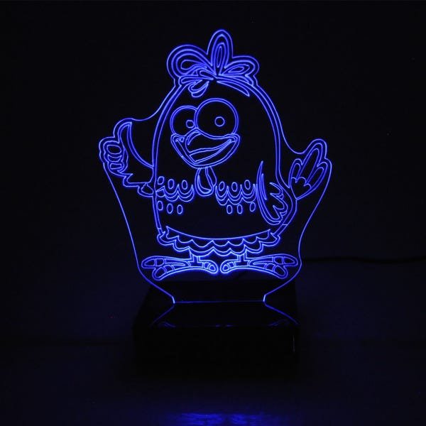 Abajur e Luminária de Acrílico Galinha com LED Azul