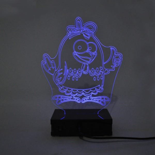Abajur e Luminária de Acrílico Galinha com LED Azul - 3