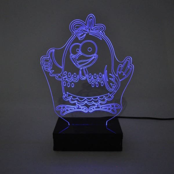 Abajur e Luminária de Acrílico Galinha com LED Azul - 2