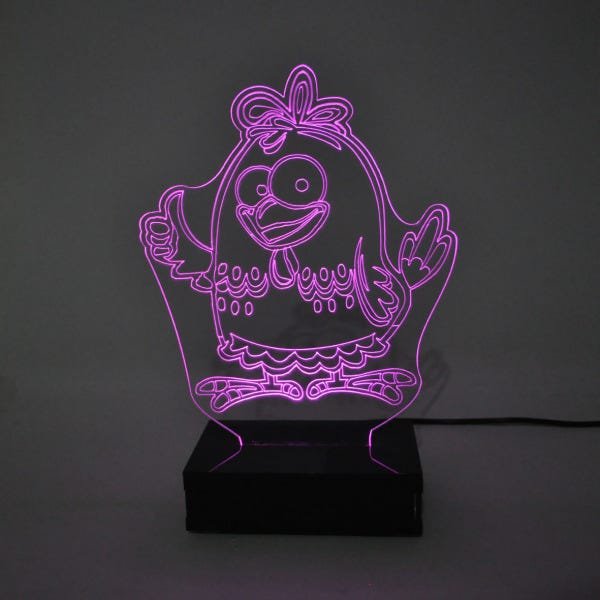 Abajur e Luminária de Acrílico Galinha com LED Rosa