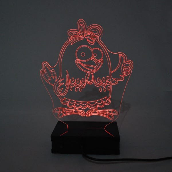 Abajur e Luminária de Acrílico Galinha com LED Vermelho - 3