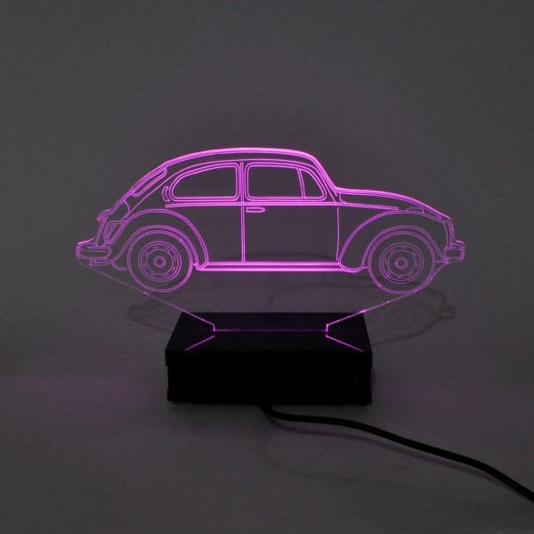 Abajur e Luminária de Acrílico Fusca com LED Rosa - 2