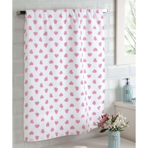 Toalha de Rosto Felpuda Prisma Coração 50 Cm X 80 Cm Döhler Cor:rosa