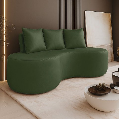 Sofá 2 Lugares Orgânico 160cm com Almofadas Benin Sintético Pu Musgo B03 - D’Rossi