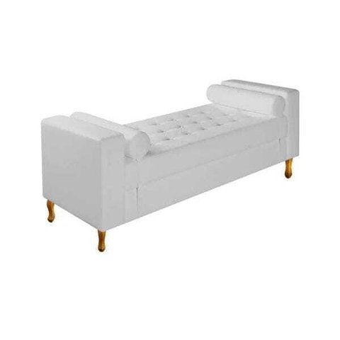 Recamier Divã Felix Baú 140cm Estofado Luiz Xv Sofá 2 Lugares Suede Branco para Sala de Estar Consu