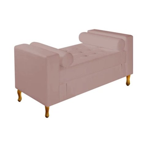 Recamier Divã Félix Baú 90cm Estofado Luiz xv Sofá Suede Rosê para Sala de Estar Consultó
