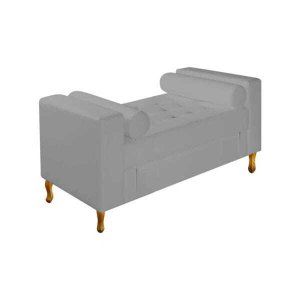 Recamier Divã Félix Baú 120cm Estofado Luiz xv Sofá 2 Lugares Suede Cinza para Sala de Estar