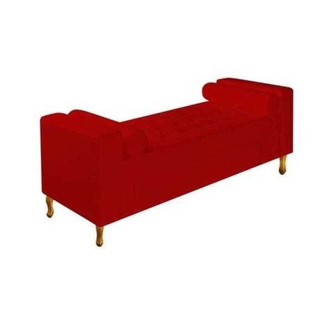 Recamier Divã Felix Baú 140cm Estofado Luiz Xv Sofá 2 Lugares Suede Vermelho para Sala de Estar Con