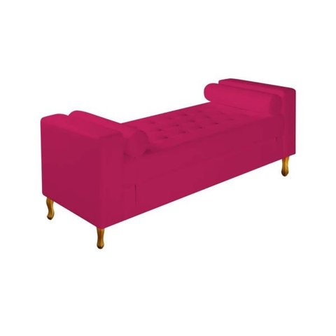 Recamier Divã Baú 140cm Estofado Félix Luiz xv Sofá 2 Lugares Suede Pink para Sala de Estar Consultó