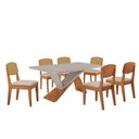 Ver imagem 1 de Mesa de Jantar Yasmin 180cm Tampo Mdf Vidro Canto Copo com 6 Cadeiras Copper Premium
