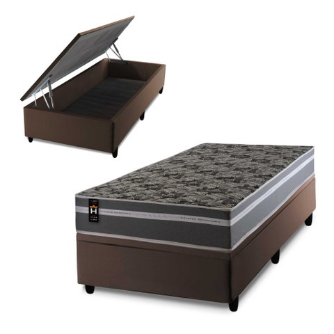 Conjunto Box Baú Solteirão Miami Marrom 96x203x69 Espuma D33