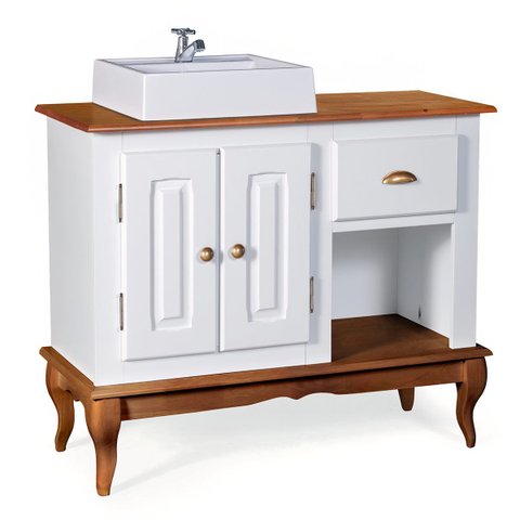 Gabinete para Banheiro 2 Portas com Cuba Dália 3058 - Branco/imbuia Glazer