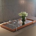 Ver imagem 1 de Bandeja Espelhada Decorativa Madeira com Alça e Espelhada:natural Cinamomo/bronze