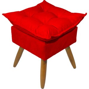 Puff Decorativo Quadrado para Sala Quarto Penteadeira Recepção Alice Suede Vermelho Pés Palito