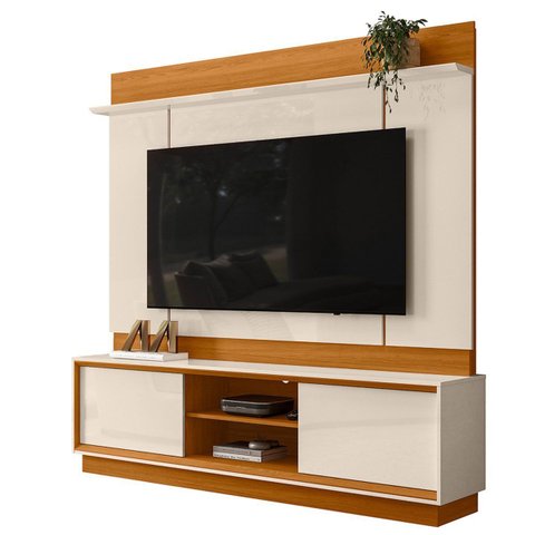 Estante Home Theater para TV até 75" 2 Portas Senna Cinamomo/Off White