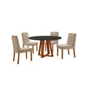 Ver imagem 1 de Conjunto Sala de Jantar Mesa Floripa 110cm Tampo Redondo Vidro/MDF Preto com 4 Cadeiras Dallas com P