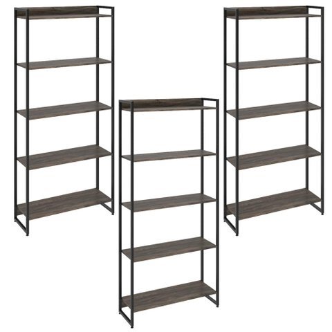 Kit 3 Estantes Multiuso Industrial 5 Prateleiras Areta 186x80cm C01 Carvalho Dark - Lyam Decor