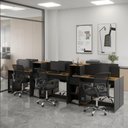 Ver imagem 1 de Estação de Trabalho 6 Lugares Office Noruega 6 Mesas 4 Armários - Via Nossa - Preto e Cedro