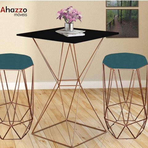 Mesa Bistrô E 02 Banquetas Azul Turquesa