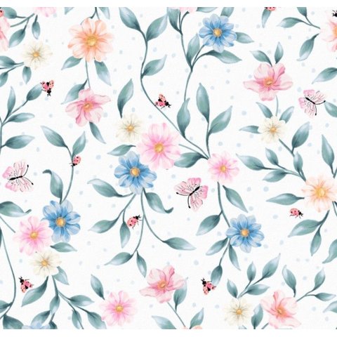 Papel de Parede Wiler Bambine - Floral Poá Branco Ba0036