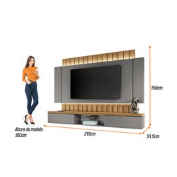 Painel Suspenso 2,20m Ilusion com Led para TV 70" Cor Cinza e Freijó HB Móveis - 6 Painel Suspenso 2,20m Ilusion com Led para TV 70" Cor Cinza e Freijó HB Móveis - 6
