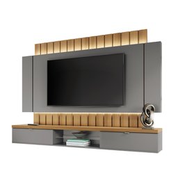 Painel Suspenso 2,20m Ilusion com Led para TV 70" Cor Cinza e Freijó HB Móveis - 5 Painel Suspenso 2,20m Ilusion com Led para TV 70" Cor Cinza e Freijó HB Móveis - 5