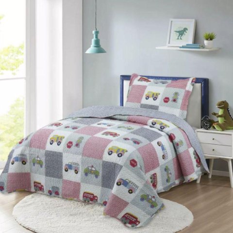 Kit Cobre Leito Colcha Magic Solteiro Infantil 2 Peças Microfibra 180 Fios Carros Patchwork 100%