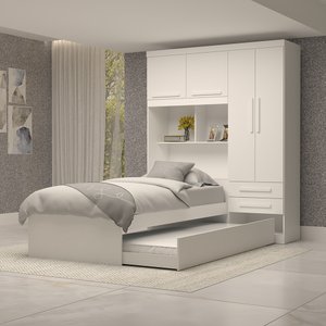 Guarda Roupa Solteiro 160cm 4 Portas 2 Gavetas Bicama e Baú Flex Color 100% MDF Milena 