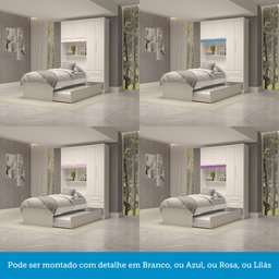 Guarda Roupa Solteiro 160cm 4 Portas 2 Gavetas Bicama e Baú Flex Color 100% MDF Milena  - 6