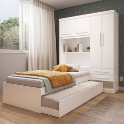 Guarda Roupa Solteiro 160cm 4 Portas 2 Gavetas Bicama e Baú Flex Color 100% MDF Milena  - 1