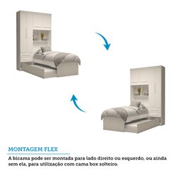 Guarda Roupa Solteiro 160cm 4 Portas 2 Gavetas Bicama e Baú Flex Color 100% MDF Milena  - 7