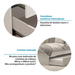 Guarda Roupa Solteiro 160cm 4 Portas 2 Gavetas Bicama e Baú Flex Color 100% MDF Milena  - 11