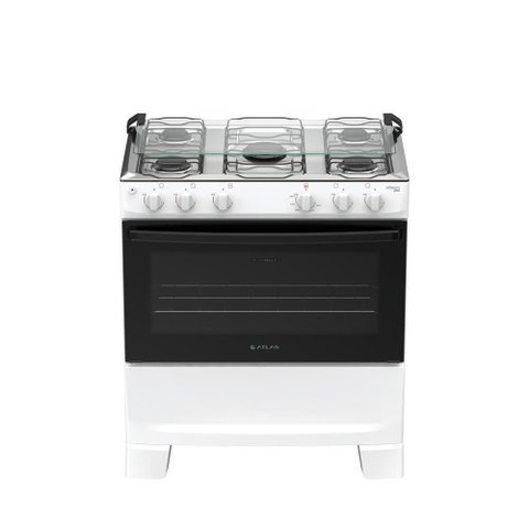 Fogão 5 Bocas Atlas Mônaco Plus Mesa de Inox Bivolt Branco